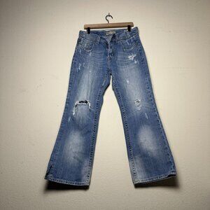 Mek Denim Jeans USA Pants Bootcut Fit Button Fly Men 33x30 Distressed Ripped Y2K